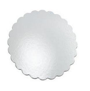 CAKE BOARD  9" .045 ROUND SILVER SCALLOPED @ 250