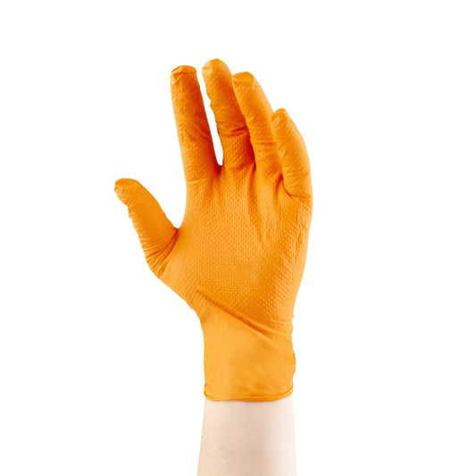 GLOVES NITRILE 7.5 MIL, TEXTURED, ORANGE  (P.F.) LARGE @10x100