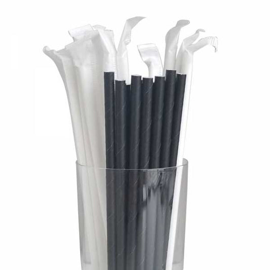 STRAWS  PAPER (BLACK)  8"  MILKSHAKE  WRAPPED @ 3M