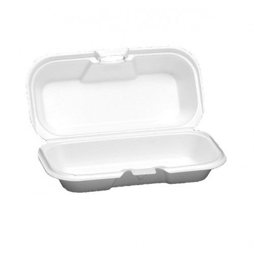 BAGASSE CLAMSHELL CONTAINERS  HOTDOG 8.5 x 5 x 3 @ 400
