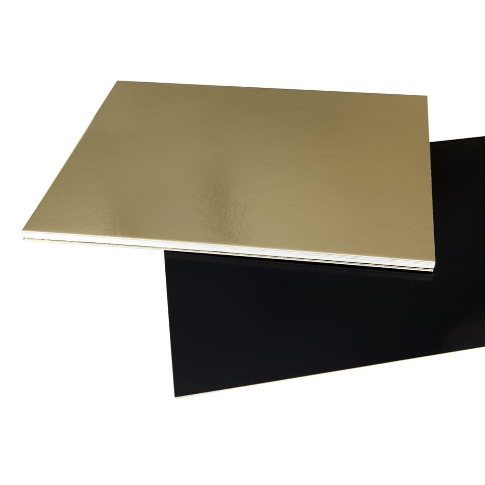 CAKE BOARD  10"  .090  SQUARE  "GOLD/BLACK"  ST. EDGE @ 85