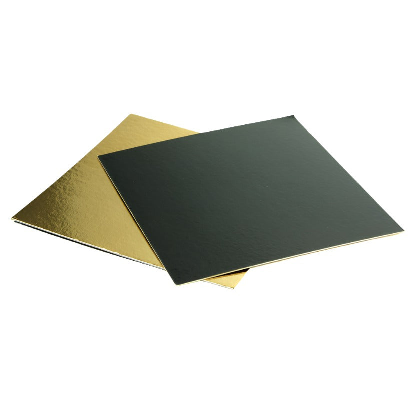 CAKE BOARD  8"  .090  SQUARE  "GOLD/BLACK"  ST. EDGE @ 85