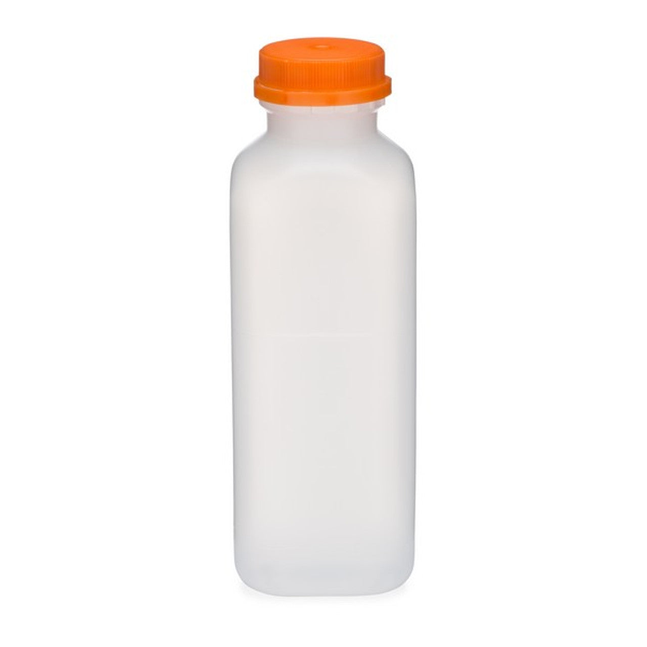 JUICE BOTTLE 16OZ TALL SQUARE W/ORANGE CAPS @ 243