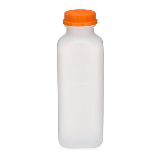 JUICE BOTTLE 16OZ TALL SQUARE W/ORANGE CAPS @ 243