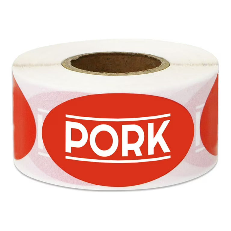 LABEL  OVAL  PRINTED  "PORK"